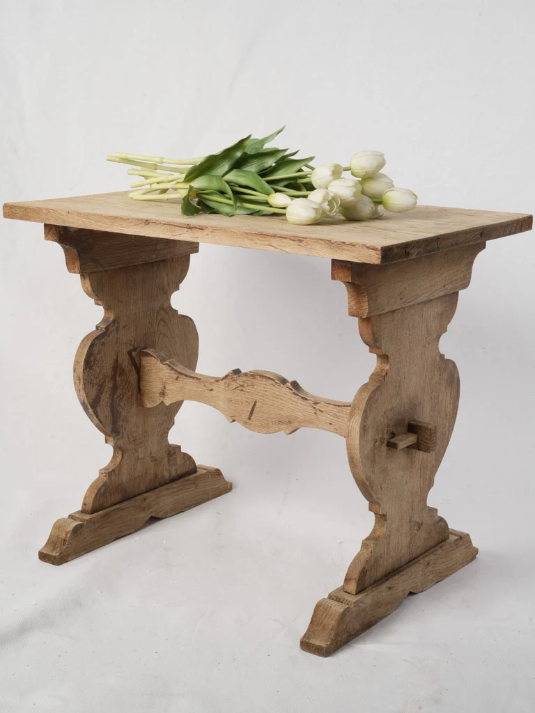 1940s French Oak and Pine Trestle Table w/ Stripped Finish - 20½"