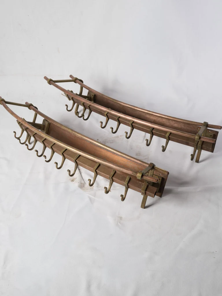 Chic Pair of Curved Copper and Brass Wall Racks Circa 1940 - 37"