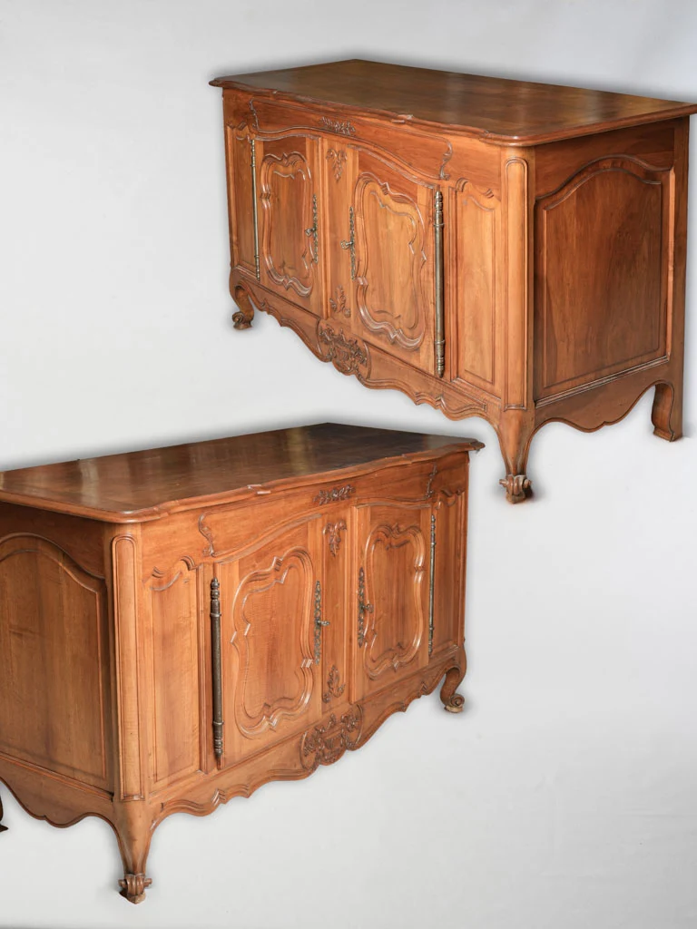 Rare Matched Pair of Early 20th-Century Provençal Walnut Credenzas