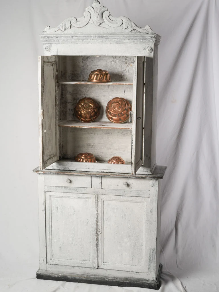 Early 20th Century French Two-Part Buffet w/ Carved Cornice and White Patina - 80¾"