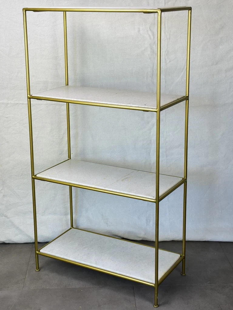 1970's four-tier display stand - marble and metal 45¼" x 11½" x 23¾"