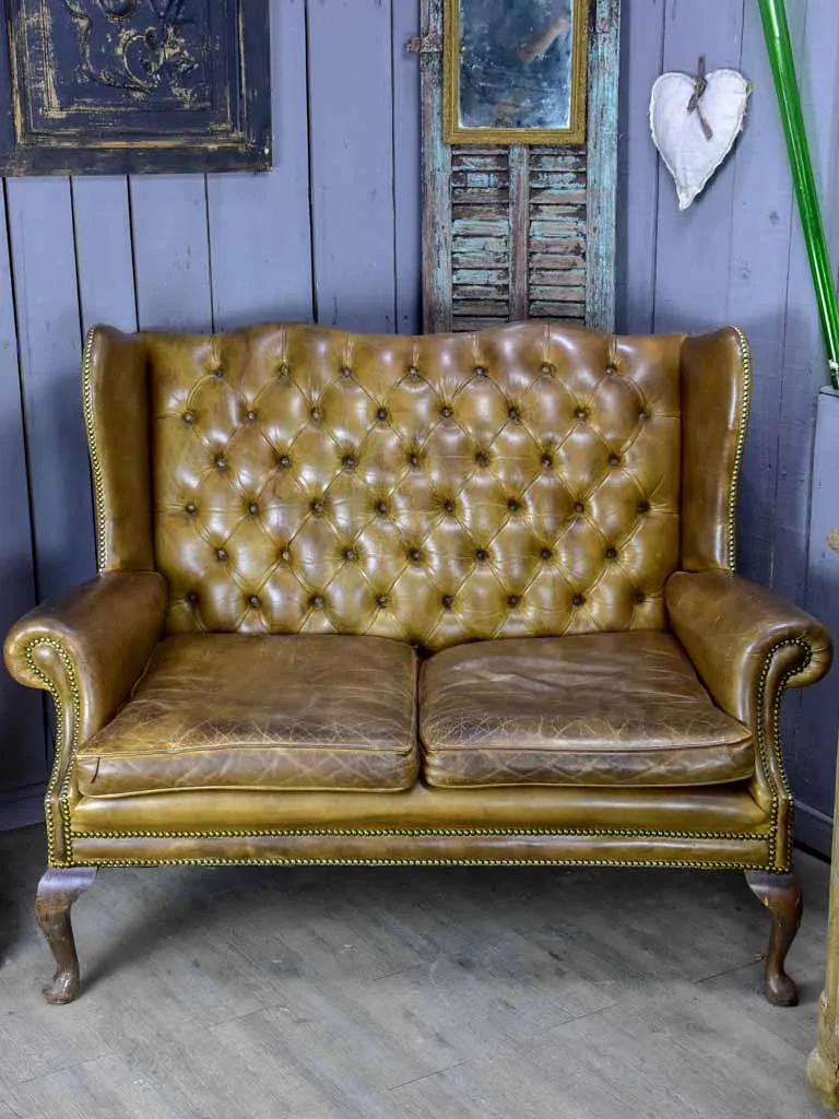 Mid Century English leather chesterfield sofa