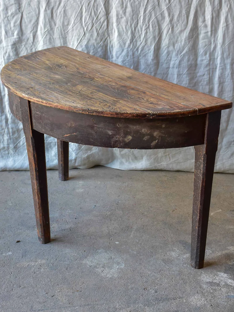 Rustic antique French demilune console table