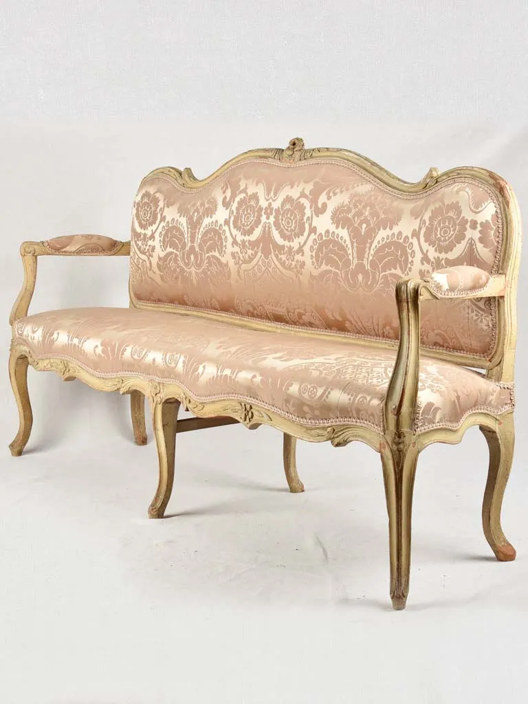 18th century vestibule banquette sofa with pink silk - 69"