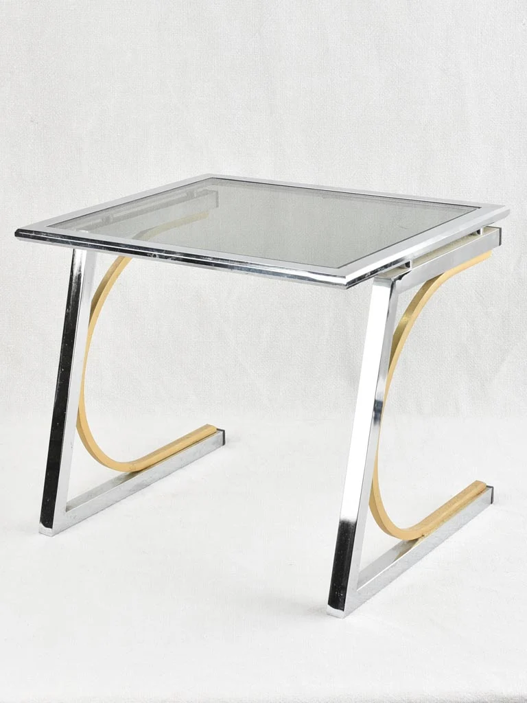 Small vintage side table with smoke glass 13¾"