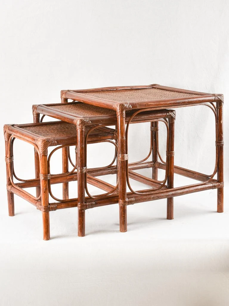 3 vintage bamboo and rattan nesting tables 20½"