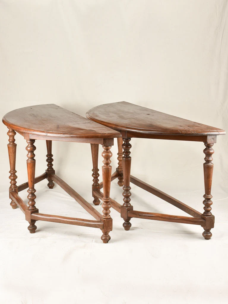 Pair of demi-lune console tables 60¾"
