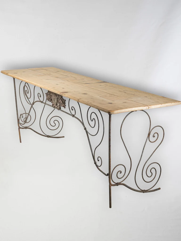 Console Table Created from a Late 19th-Century French Iron Bed Frame w/ Pine Top - 86¼" x 27¼"