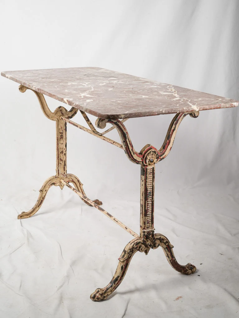 Early 20th Century Bistro Table w/ Cast Iron Legs and Rosé Marble Top - 45¾"