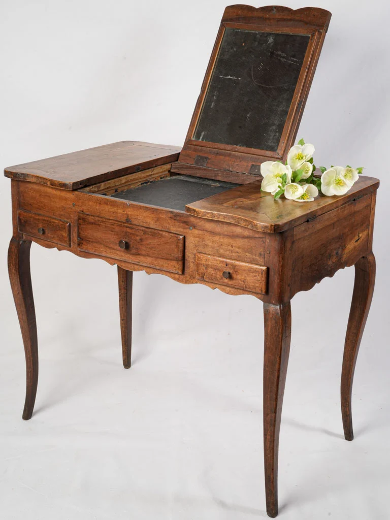 18th-Century Louis XV Walnut Dressing Table W/ Retractable Mirror - 32¼" x 21¼"
