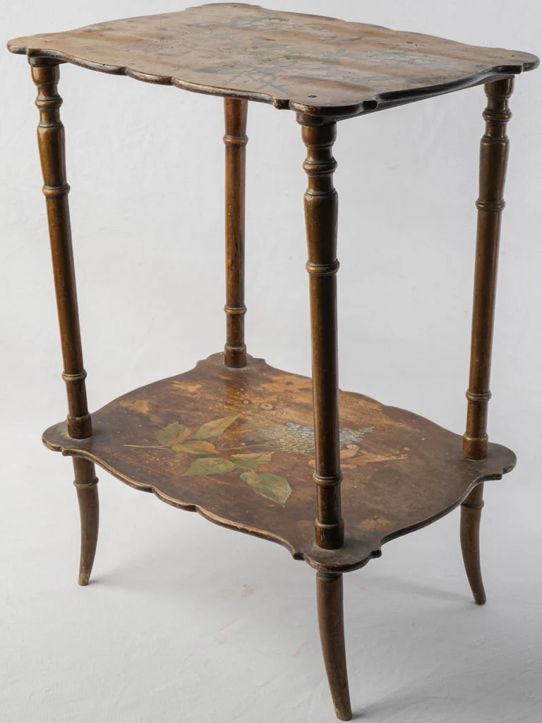 Delicate Late 19th-Century Painted Tea Table W/ Floral Motifs - 28"