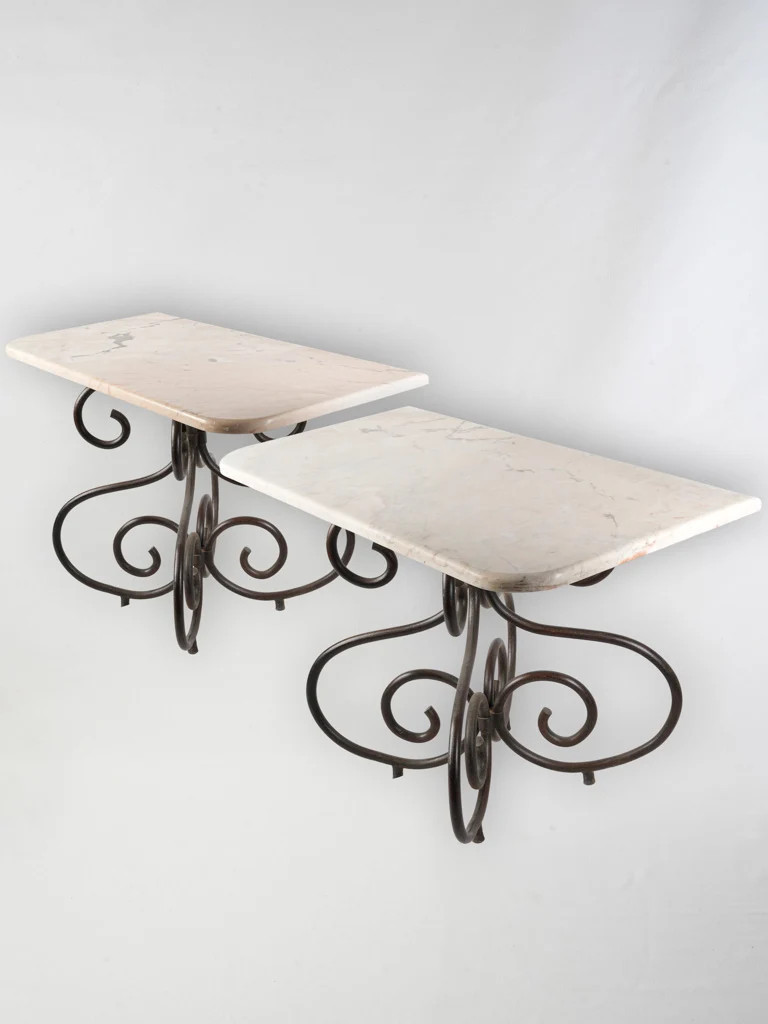Pair Of Early 20th-Century Italian Marble And Iron Consoles - 30¾"