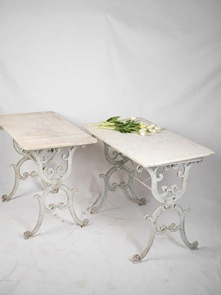 Pair Of Early 20th-Century Belle Époque Carrara Marble Bistro Tables 39½" x 19¾"