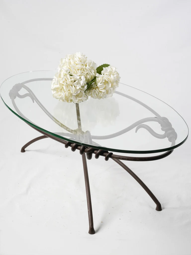 Mid-20th-Century Wrought Iron And Glass Coffee Table W/ Knot Motifs - 58¼"