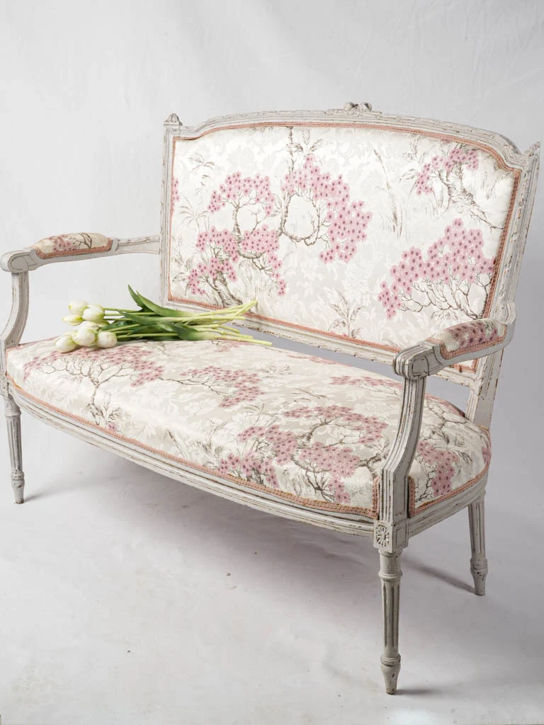 Louis XVI-Style French Banquette Sofa Circa 1900 w/ Floral Upholstery - 49¼"