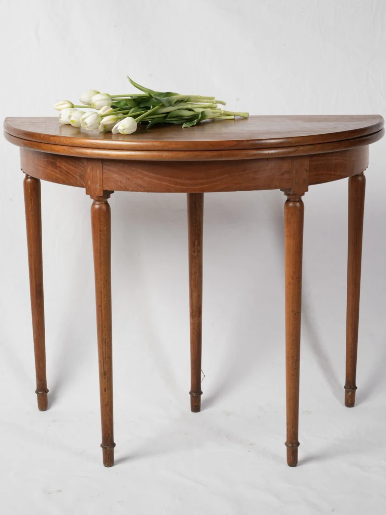 1950s Walnut Demi-Lune Table W/ Folding Top