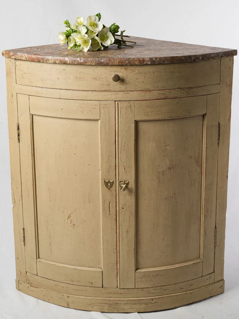 19th-Century French Provençal Curved Corner Cabinet W/ Faux-Marble Top - 41¼"