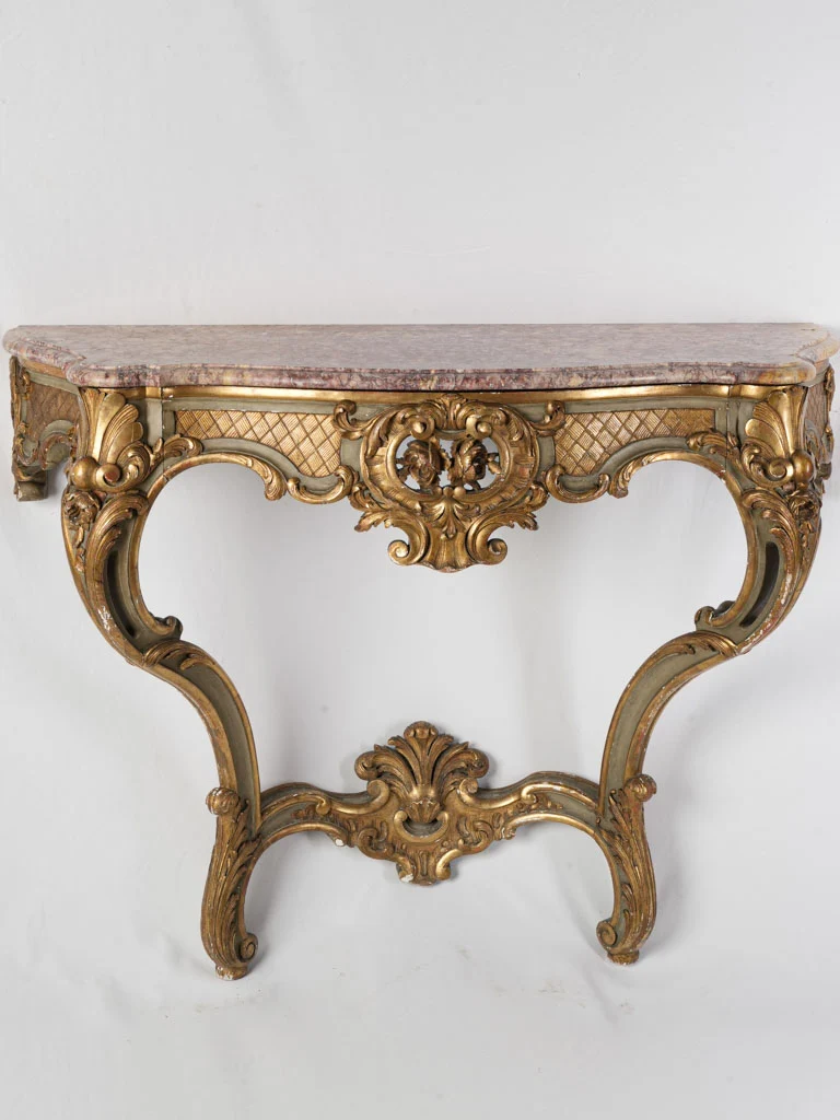 19th-Century French Louis XV Style Gilded Wall Console W/ Breccia Marble Top - 44½" x 17¾"