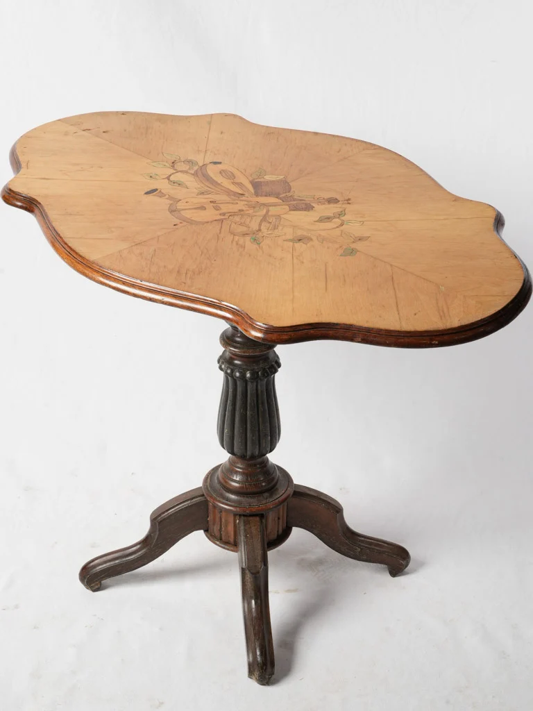 19th-Century French Marquetry Tilt-Top Table W/ Musical Instruments - 39½" x 23¾"