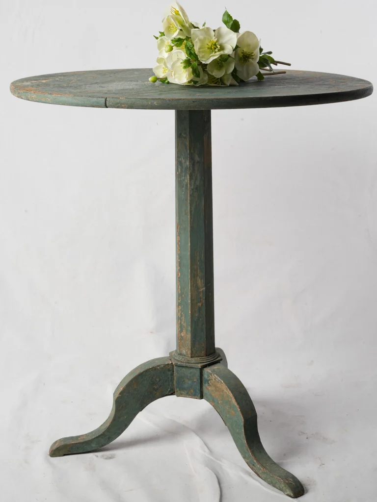 Antique French Rustic Gueridon Table W/ Green-Blue Patina - 29¼"