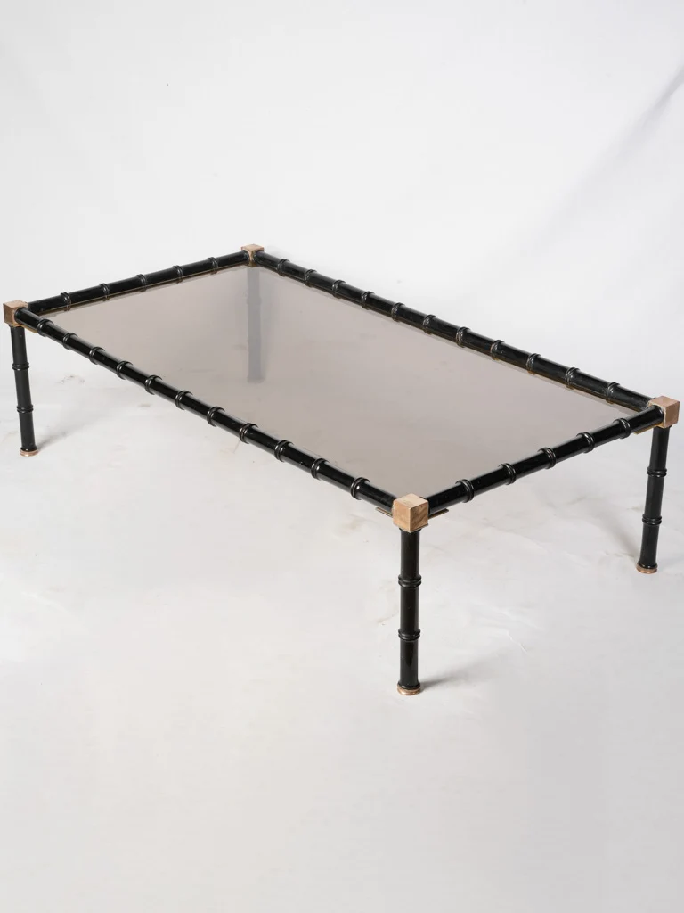 1970s French Faux-Bamboo Coffee Table in Lacquered Metal and Brass - 50¾" x 26¾"