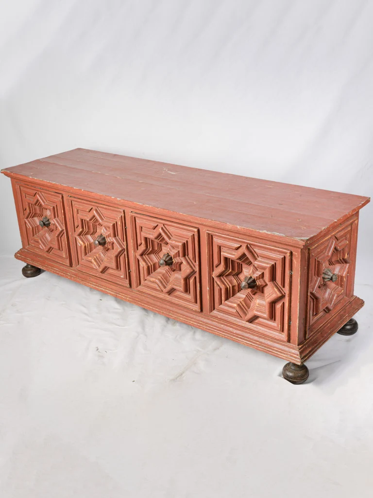 1940s French Painted Fir Low Sideboard w/ Decorative Carvings - 176