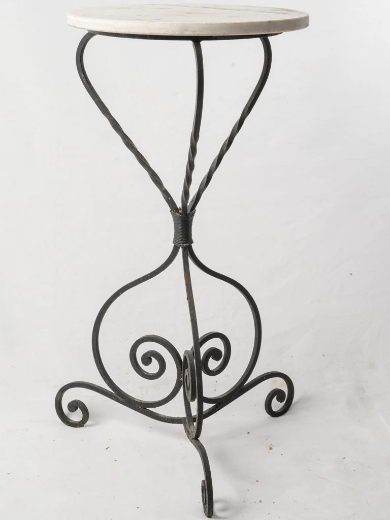 RESERVED JB 20th-Century French Wrought Iron Gueridon W/ Marble Top - 32"E