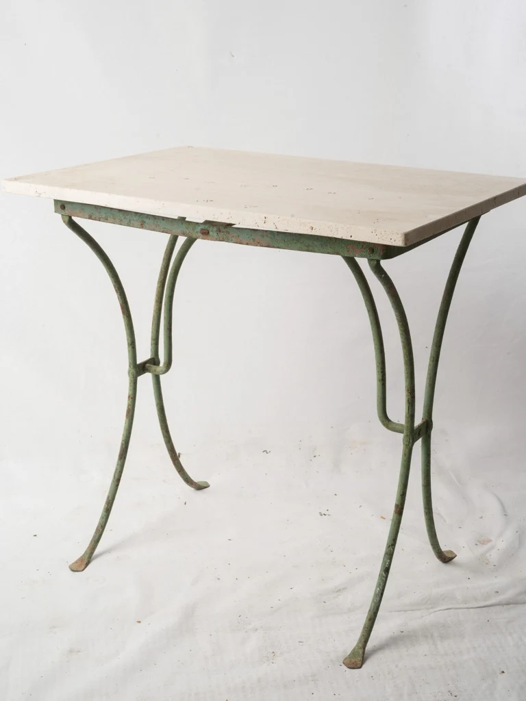 Small 19th-Century French Wrought Iron Table W/ Travertine Top - 28¼"