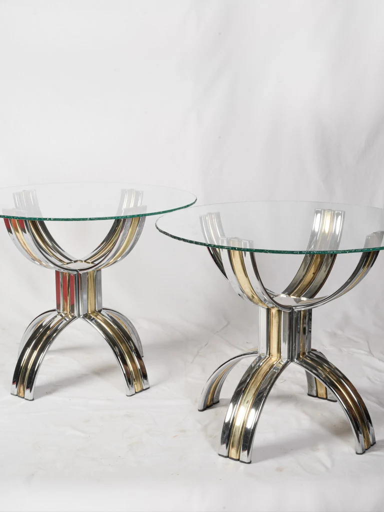 Pair Of Mid-Century Metal Guéridons W/ Raw-Edged Glass Top