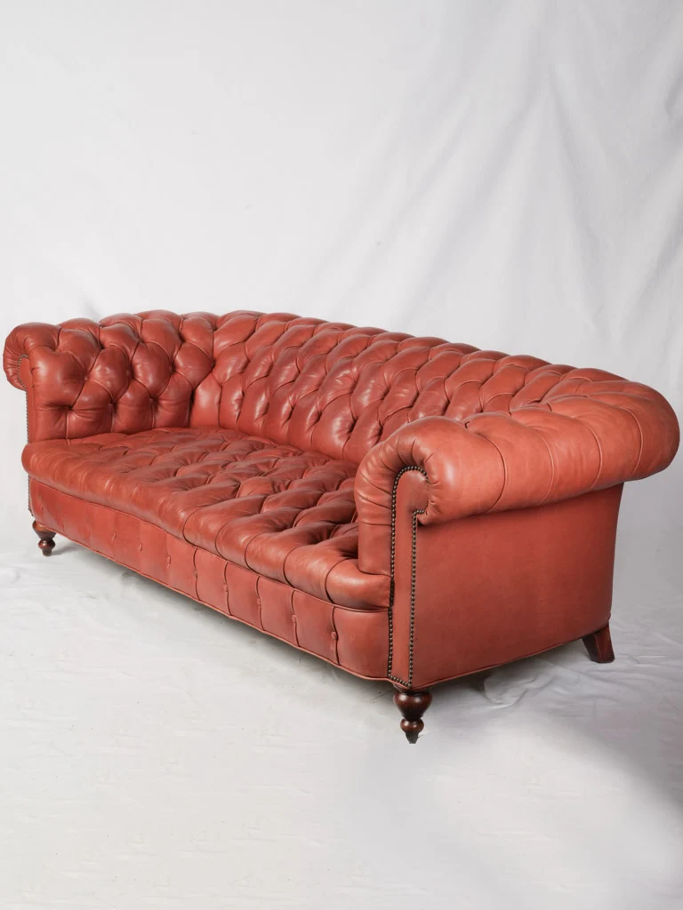 Mid-20th Century Chesterfield Sofa In Chic Terracotta-Brown Leather