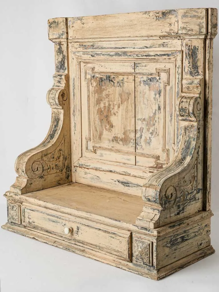 Late 19th-Century Fir Wall-Mounted Shelf W/ Drawer - 32"