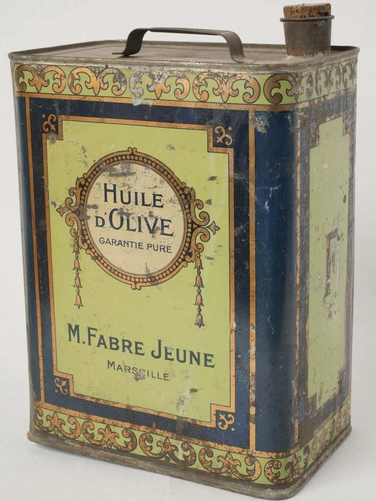 Large French Olive Oil Tin Canister From The Early 20th Century - 13¾"