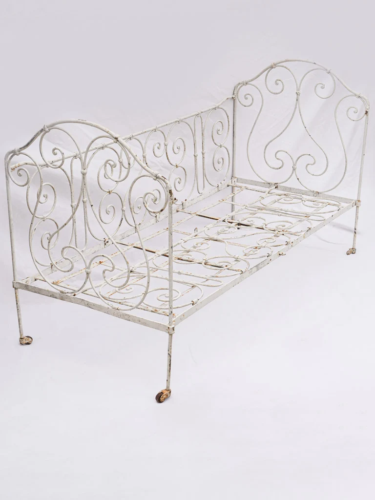 Late 19th-Century French Wrought Iron Convertible Bed w/ White Finish 63"