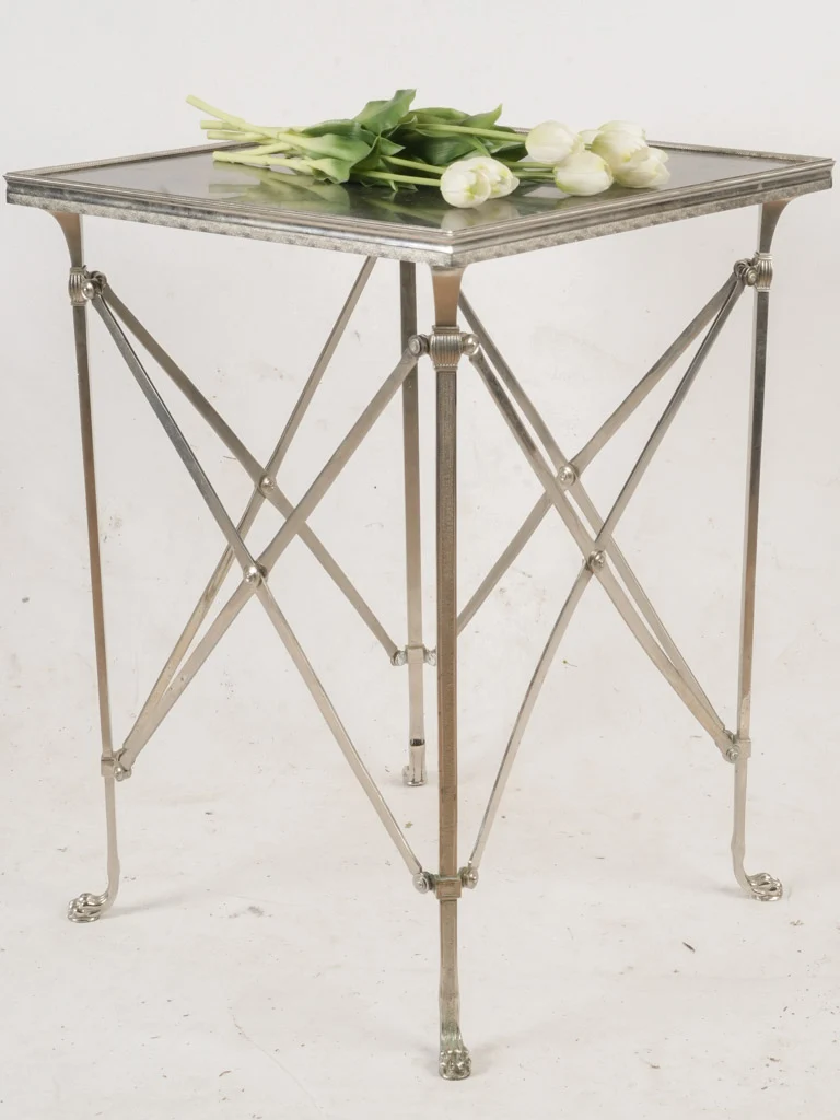 Directoire-Style Silver-Plated Square Table w/ Black Marble Top By Jansen