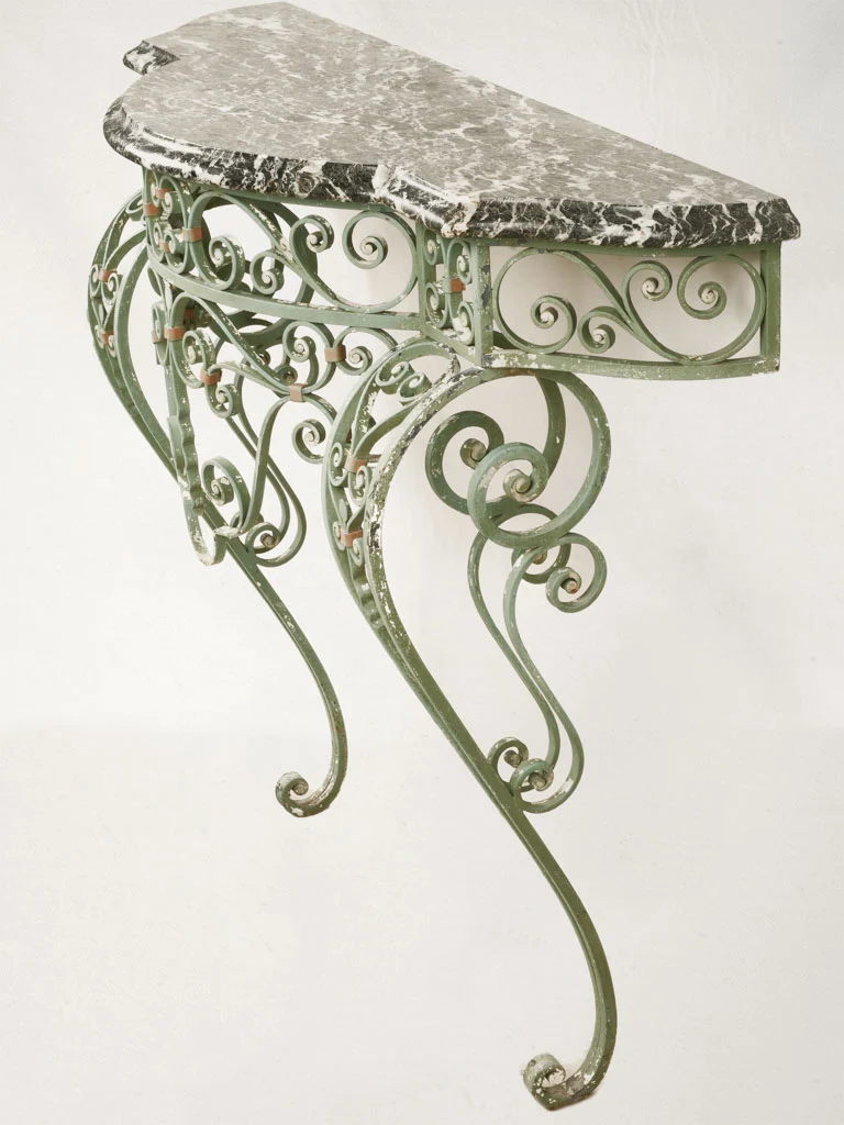 1950s French Wrought Iron Console w/ Black Marble Top 43¼" x 14½"x
