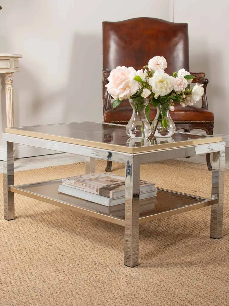 Small Willy Rizzo coffee table - smokey glass with shelf 19¾" x 31½"