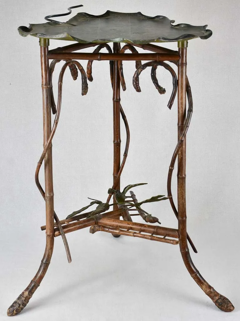 Side table/indoor plant stand, bronze & bamboo