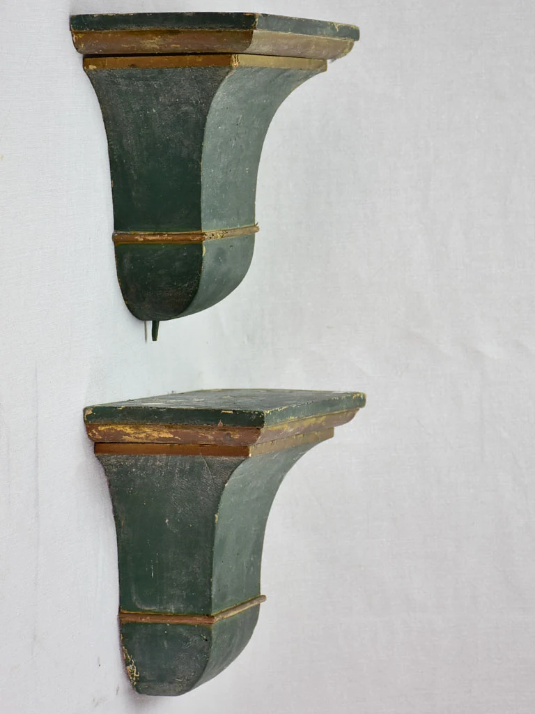 Pair of nineteenth-century French shelves with dark green patina