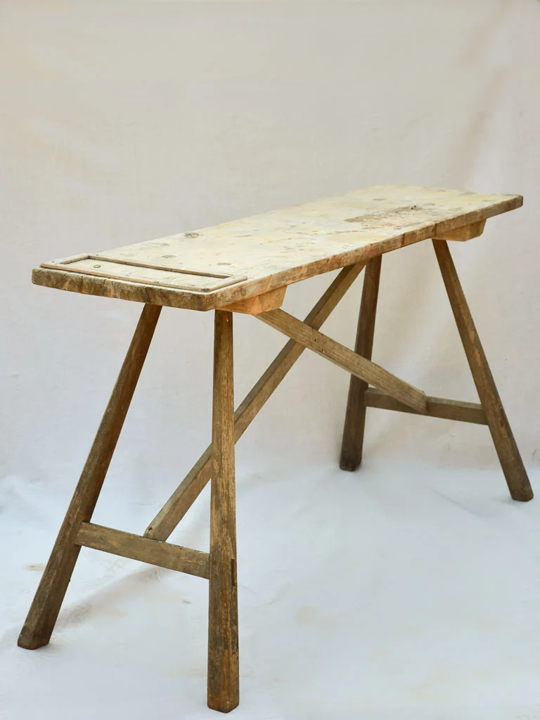 19th Century French washing table with cross-bracing 59" x 15¼"