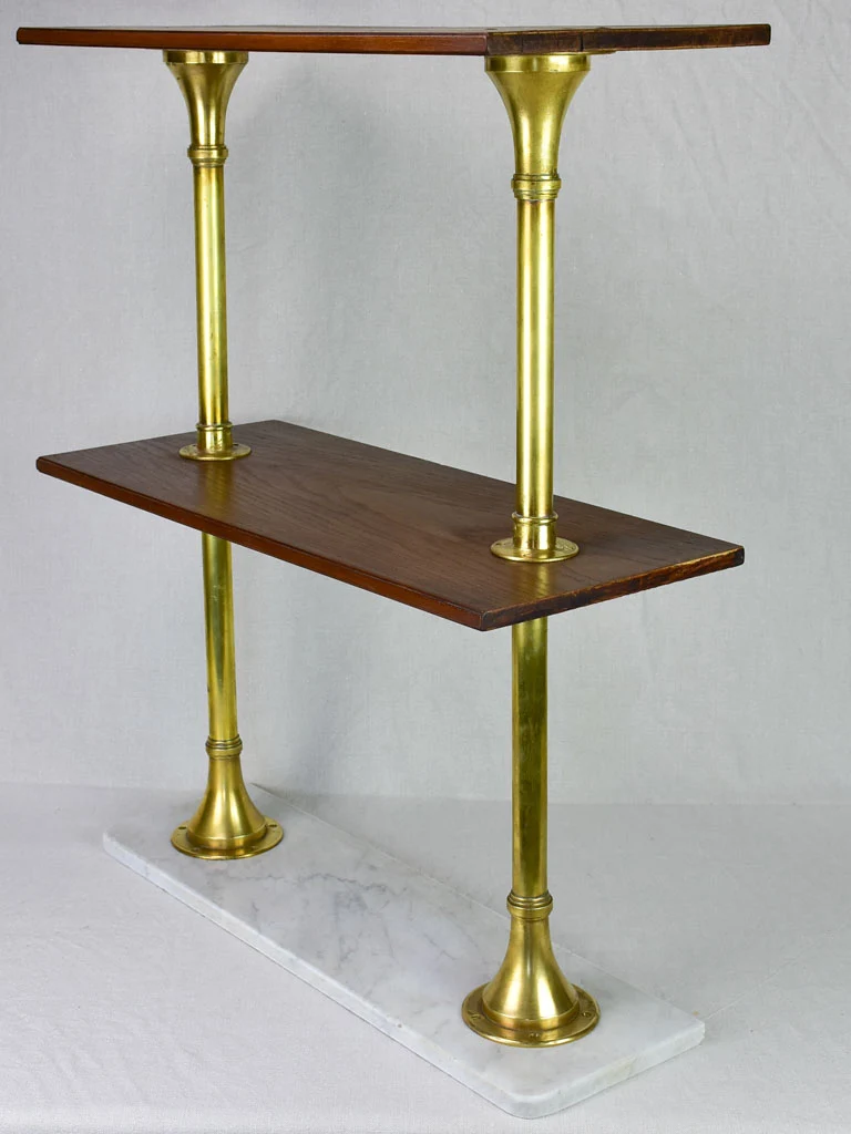 1950's display stand with three shelves - marble, brass and mahogany 33½""