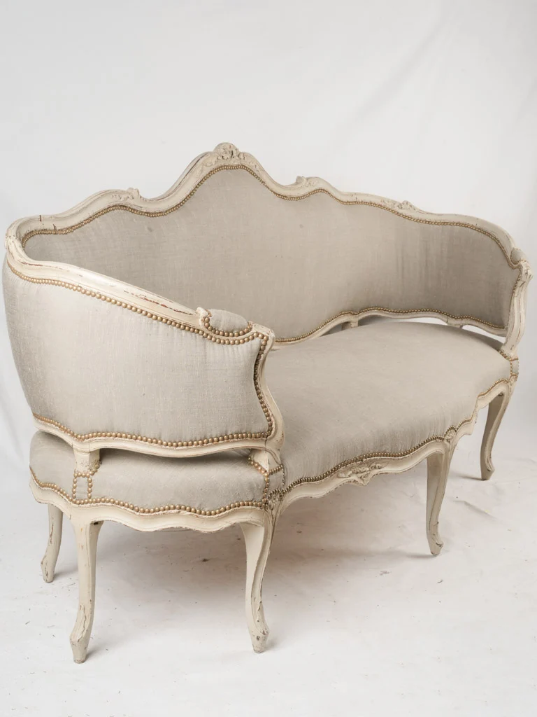 Beautiful 18th-Century Louis XV Corbeille Sofa w/ Soft Gray Painted Finish - 81"