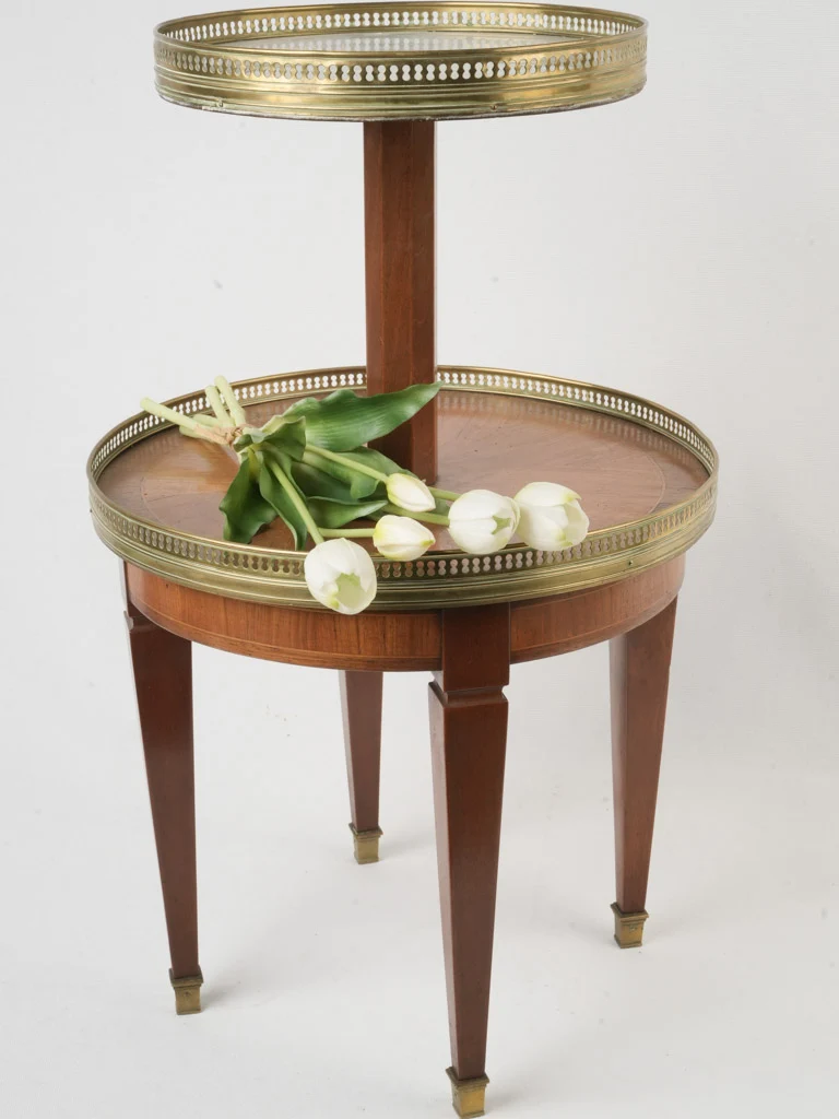 19th-Century French Mahogany Veneer Tiered Table w/ Marble Top - 26½"