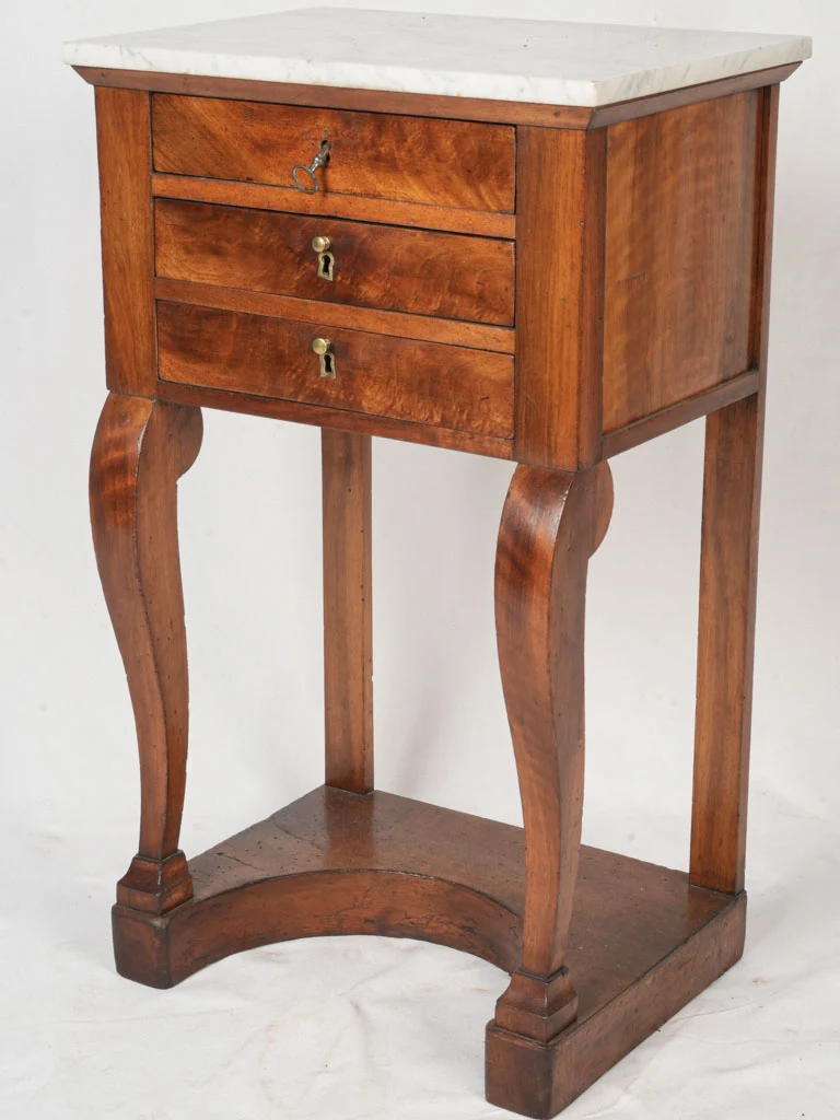 19th-Century French Walnut Side Table w/ Marble Top - 32¼"