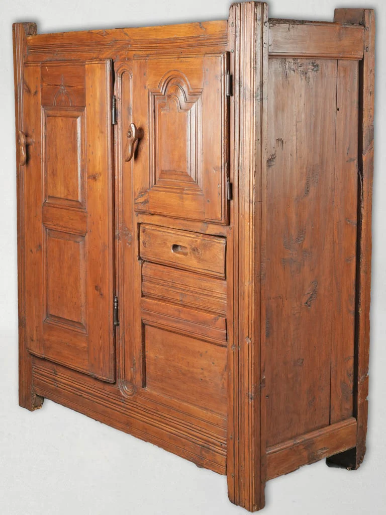 French 18th-Century Folk Art Pine Candle Cabinet w/ Salt Chest - 65¼" x 58¼"
