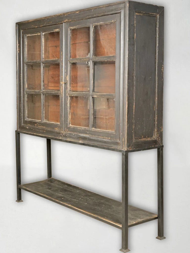 Antique French Glass Door Cabinet w/ Open Shelf