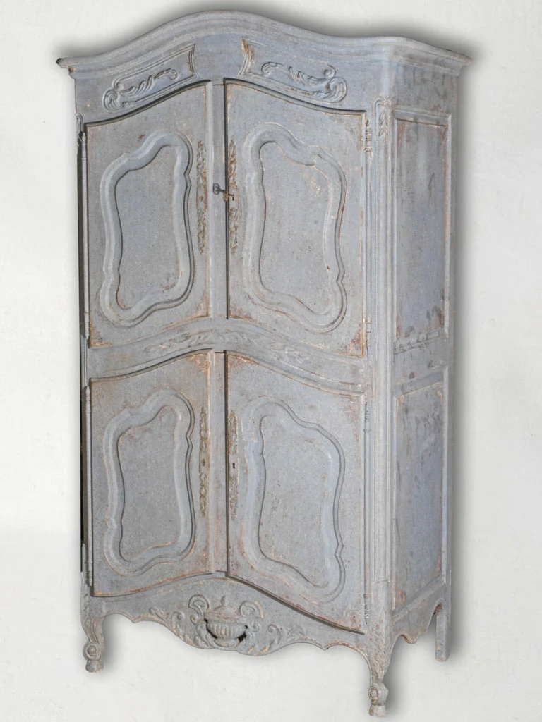 Late 19th-Century Louis XV Style Child's Armoire w/ Powder Blue Patina 46" x 39"