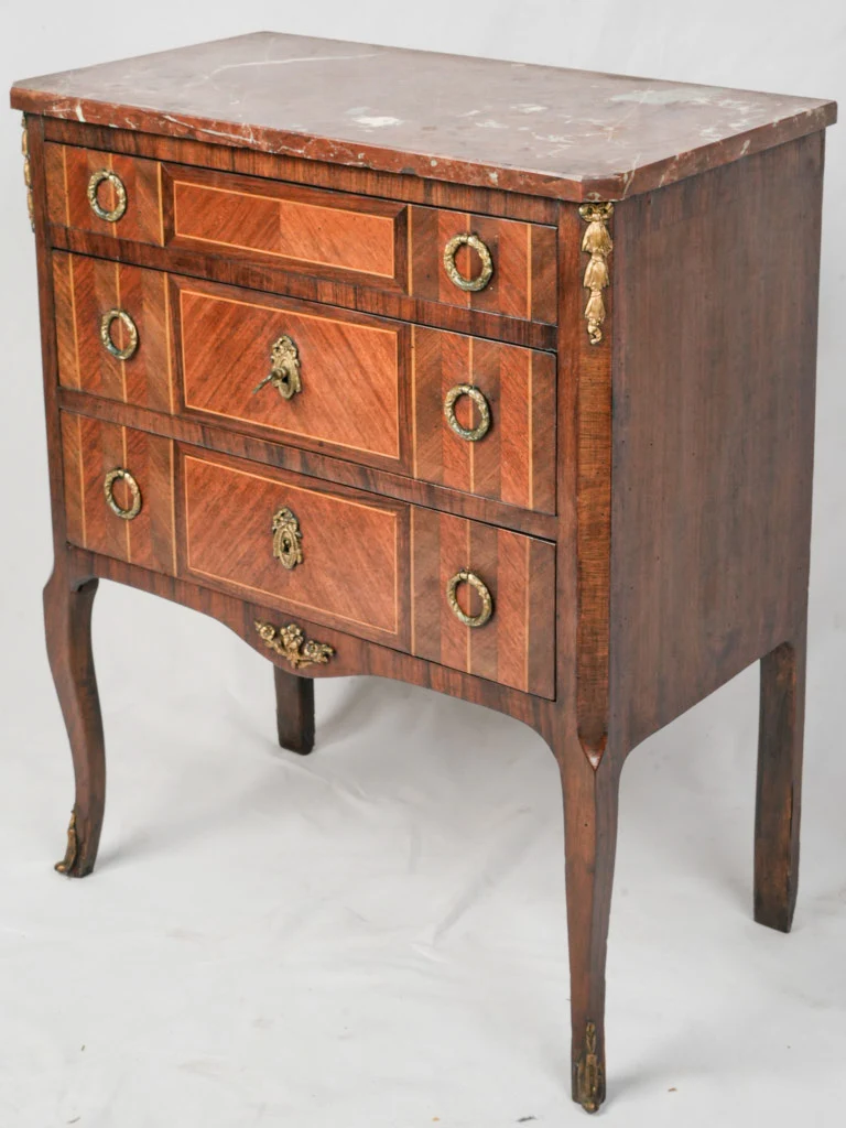 Petite Late 19th-Century Transition Style Commode w/ Red Marble Top - 26¾" wide