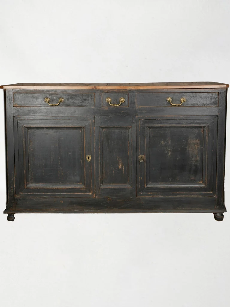 19th-Century French Black Painted Sideboard w/ Natural Wood Top 68½"