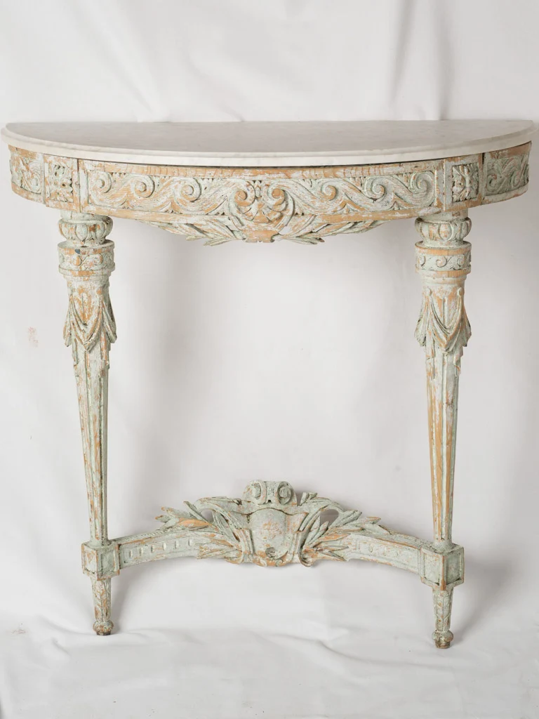 Antique French Louis XVI-Style Demi-Lune Console Table w/ Marble Top - 36½"