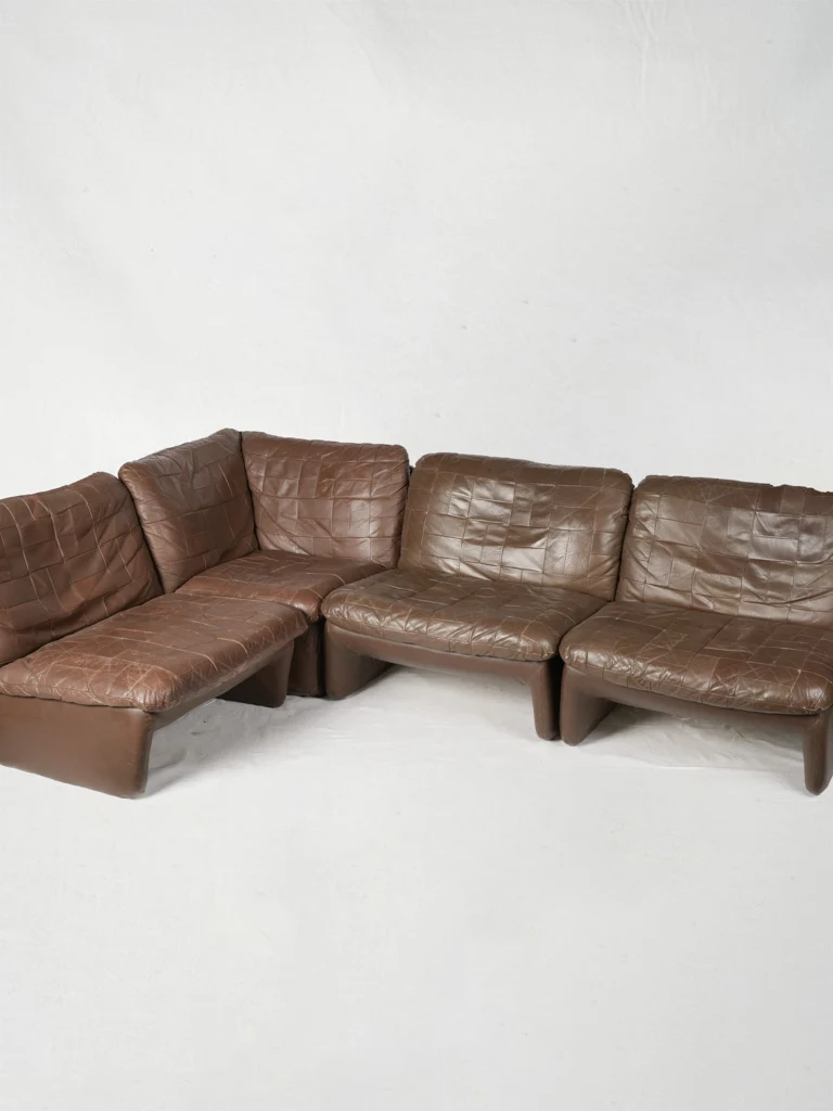 Mid-Century Leather Four-Piece Modular Sofa